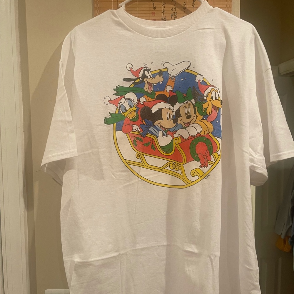 Vintage Christmas Disney Mickey Mouse Club House White T-Shirt XL